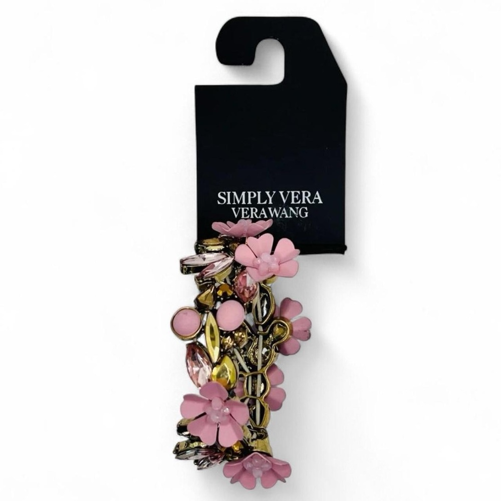 Simply Vera Wang Pink Floral Statement Bracelet Rhinestone Gold Tone